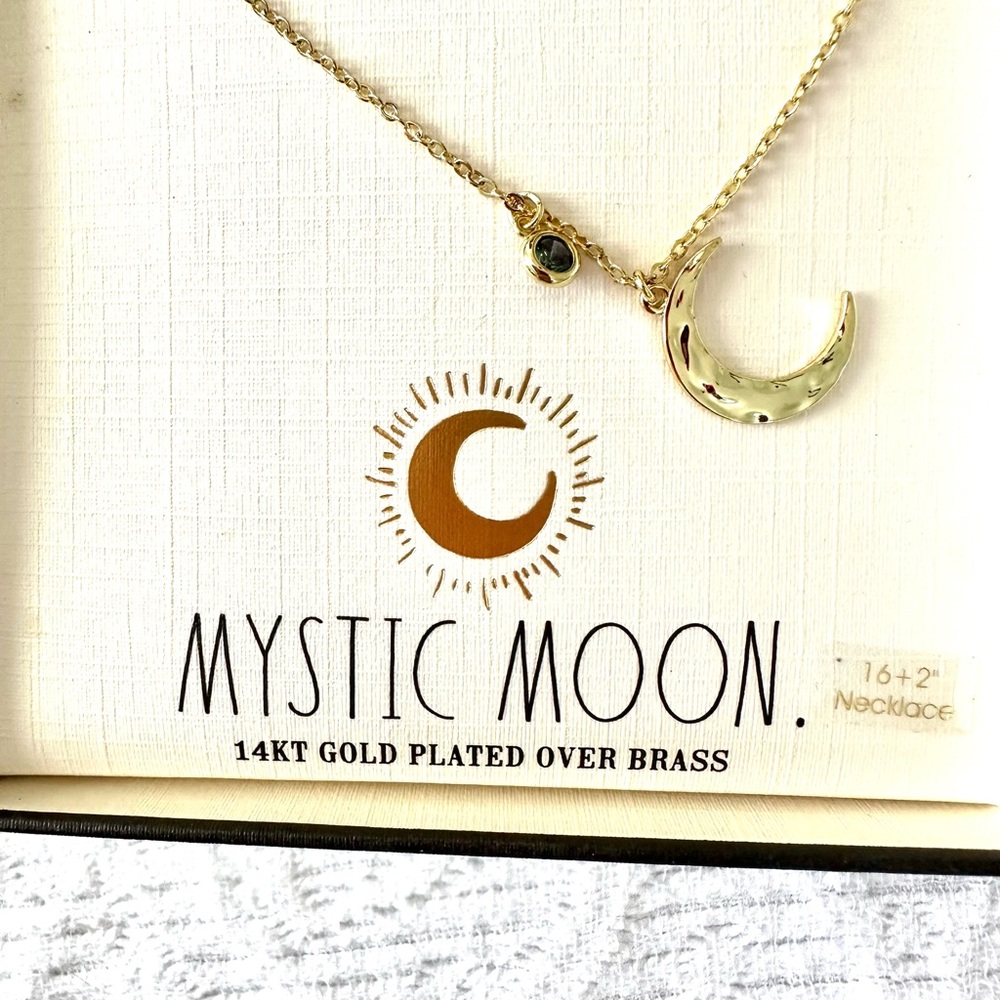 RAE DUNN Jewelry Mystic Moon Necklace Mystic Topaz Gold Plated NWT - Picture 6 of 8